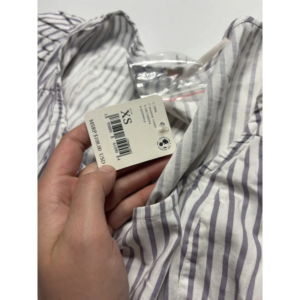 Free People Carolina Striped Square Neck Puff Sleeve Blouse Womens XS Preppy